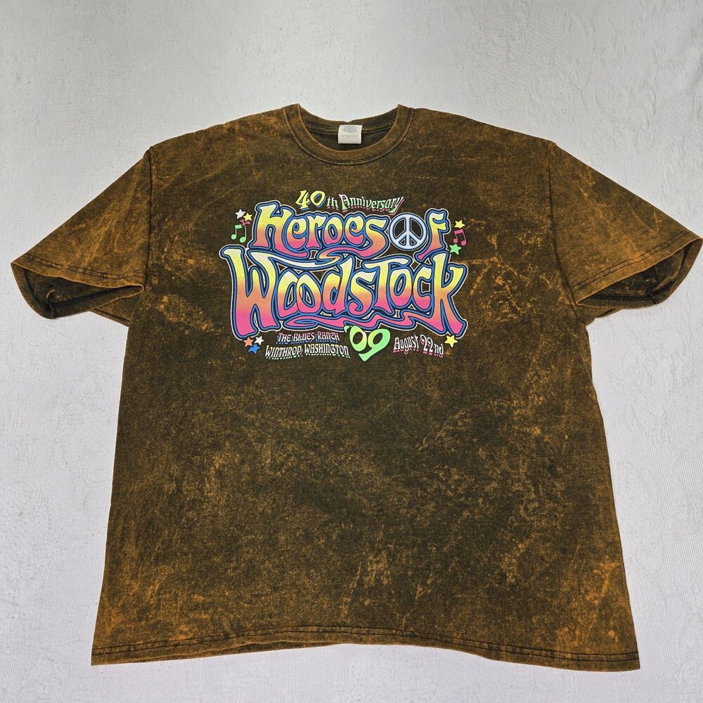 Gildan Heroes of Woodstock 40 Anniversary '09 Funky Psychedelic Mens Shirt 2XL